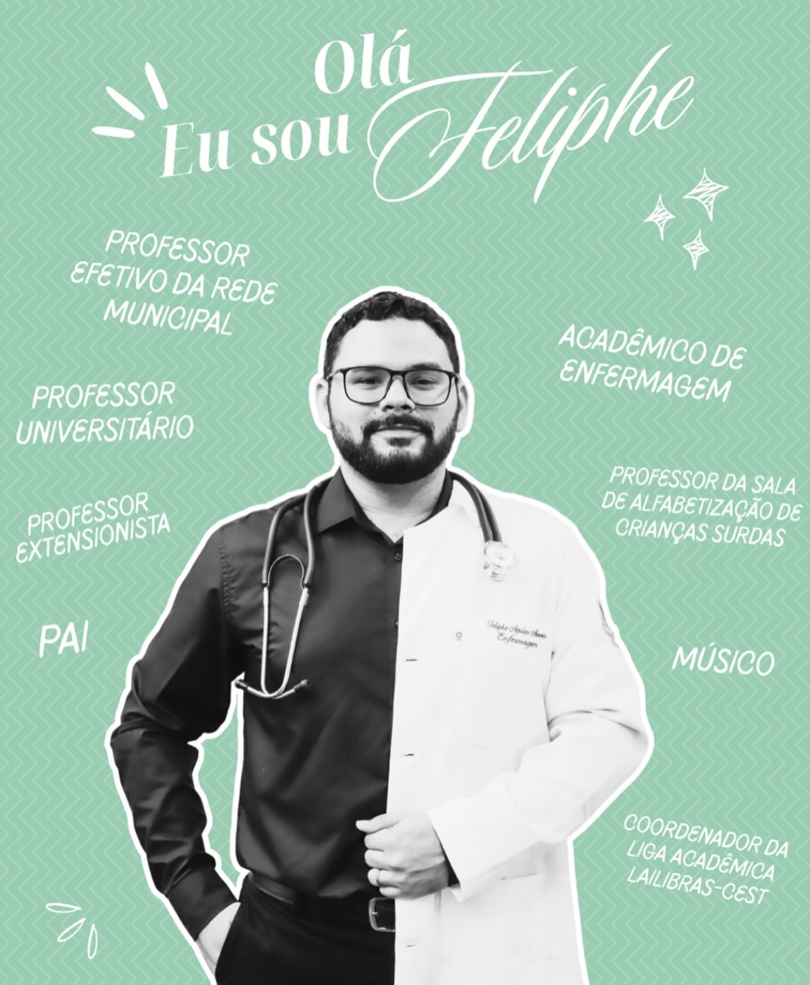 Card sobre diferentes atuações de Feliphe